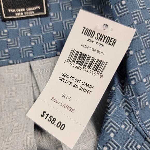 Todd Snyder Square Geo Camp Collar Button Down Shirt size L Blue NWT $158 - Picture 7 of 11